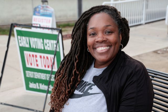 Early voting in the U.S. presidential election at a polling station in Detroit, Michigan