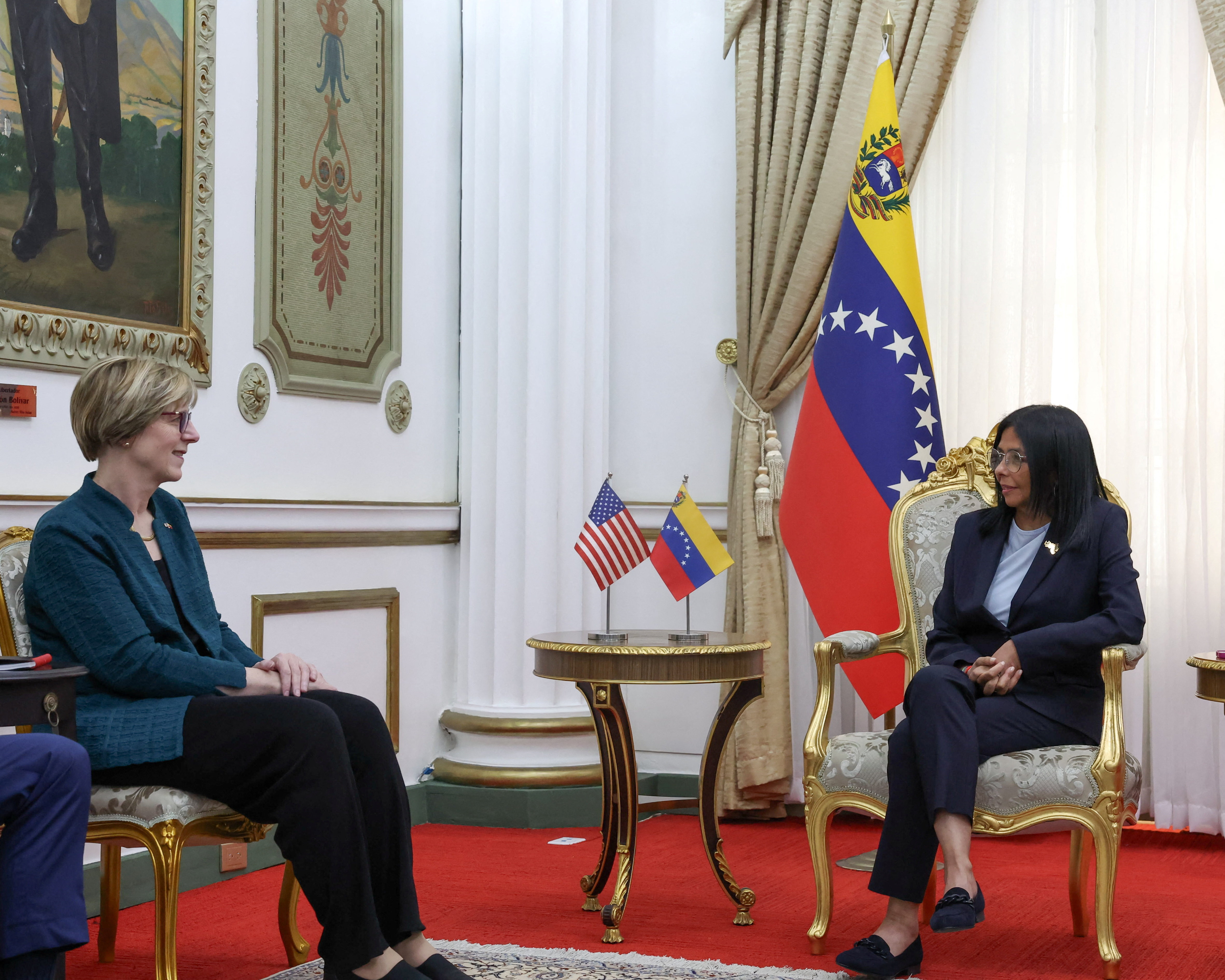 Venezuela's interim president Delcy Rodriguez meets with U.S. envoy Laura Dogu at Miraflores Palace, in Caracas
