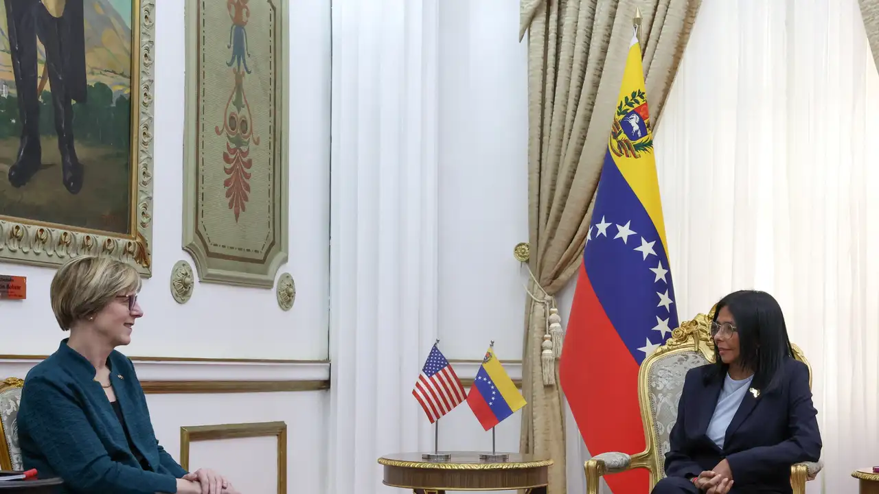 Venezuela's interim president Delcy Rodriguez meets with U.S. envoy Laura Dogu at Miraflores Palace, in Caracas