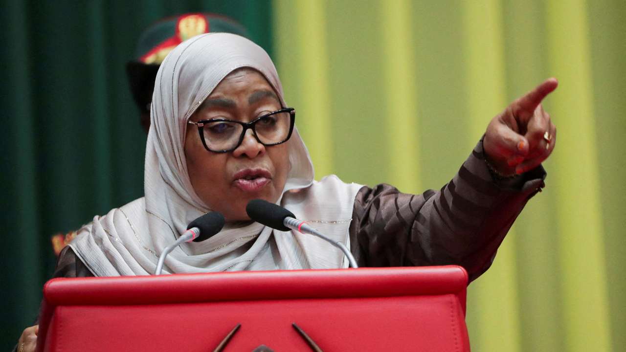 FILE PHOTO: Tanzania's President Samia Suluhu Hassan addresses local elders during a meeting in Dar es Salaam