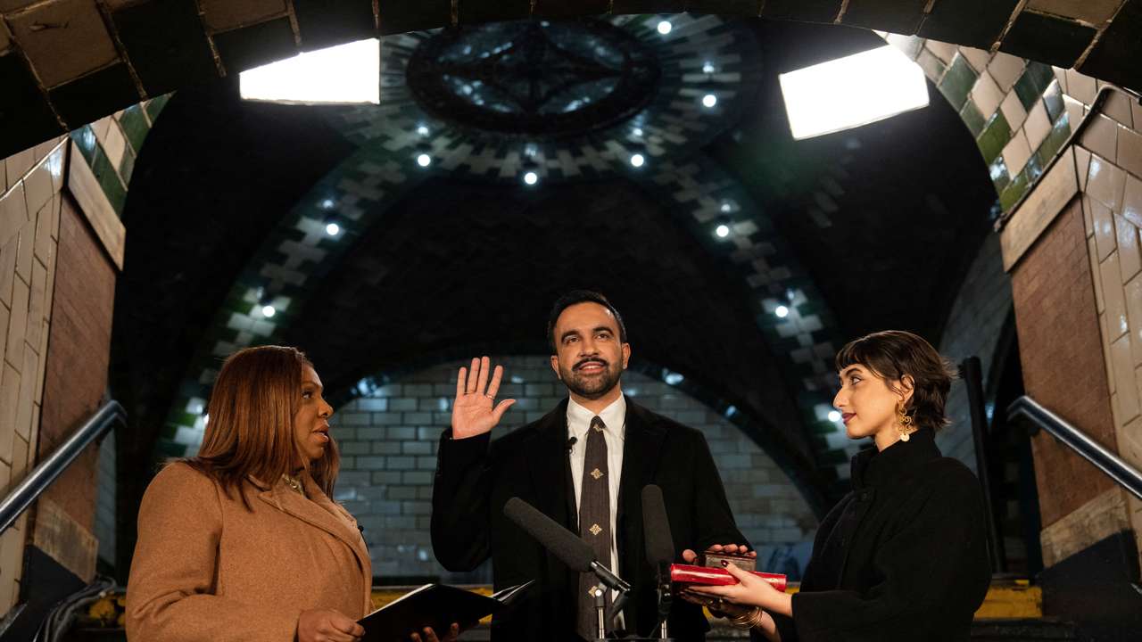 Zohran Mamdani is sworn in as mayor of New York City at Old City Hall Station, New York
