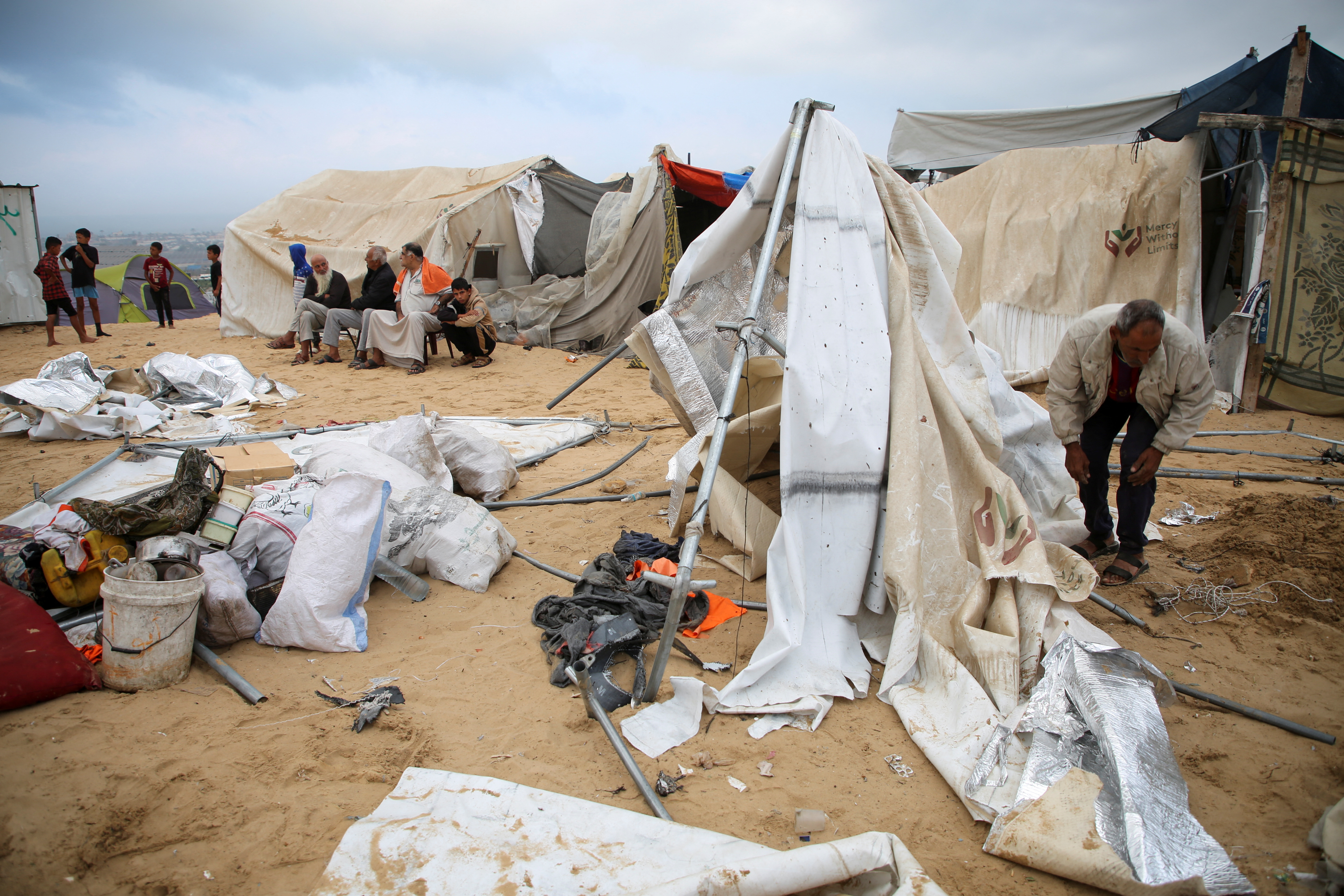 Aftermath of Israeli strike on a tent camp sheltering displaced people in Gaza's Al-Mawasi