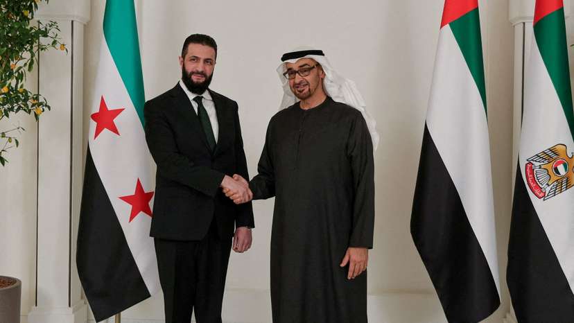 FILE PHOTO: Syrian President Ahmed al-Sharaa meets UAE's President Sheikh Mohamed bin Zayed Al Nahyan, in Abu Dhabi
