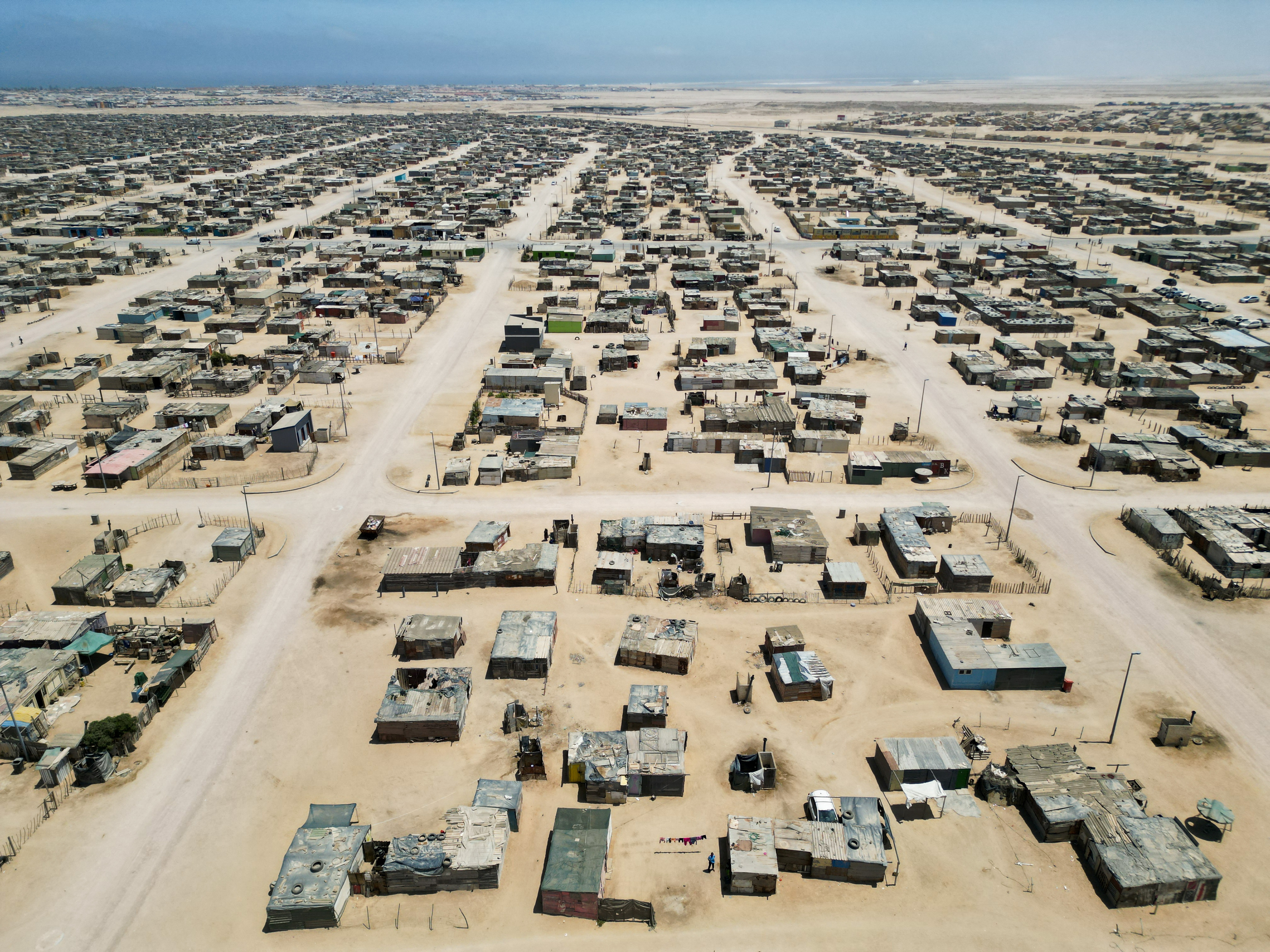 A drone view of the informal settlement where the descendants of the Herero victims live in Swakopmund