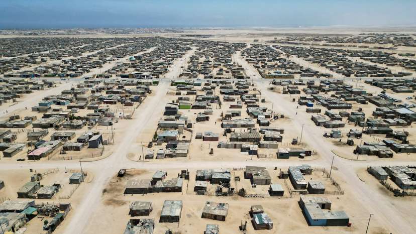 A drone view of the informal settlement where the descendants of the Herero victims live in Swakopmund