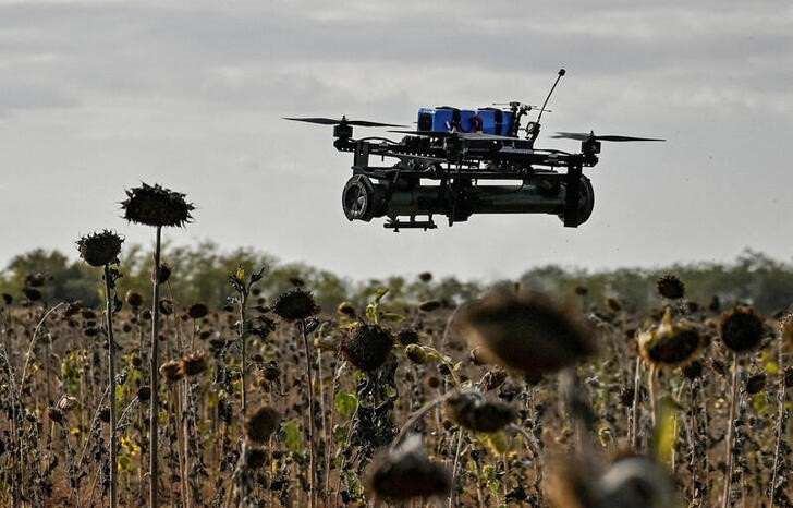 FILE PHOTO: FPV drone with an attached portable grenade launcher is seen during a test fly conducted by Ukrainian servicemen at their position near a frontline, amid Russia's attack on Ukraine in the Zaporizhzhia region