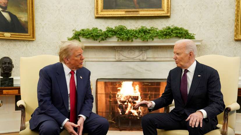 FILE PHOTO: U.S. President Joe Biden meets with President-elect Donald Trump in the Oval Office at the White House in Washington