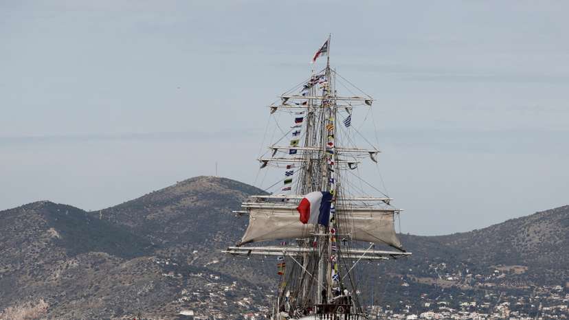 The Olympic flame departs Greece on the sailing ship Belem for the 2024 Paris Games