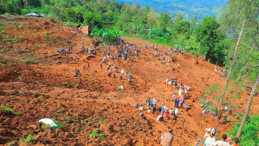 Aftermath of the landslide following heavy rains that buried people in Gofa zone