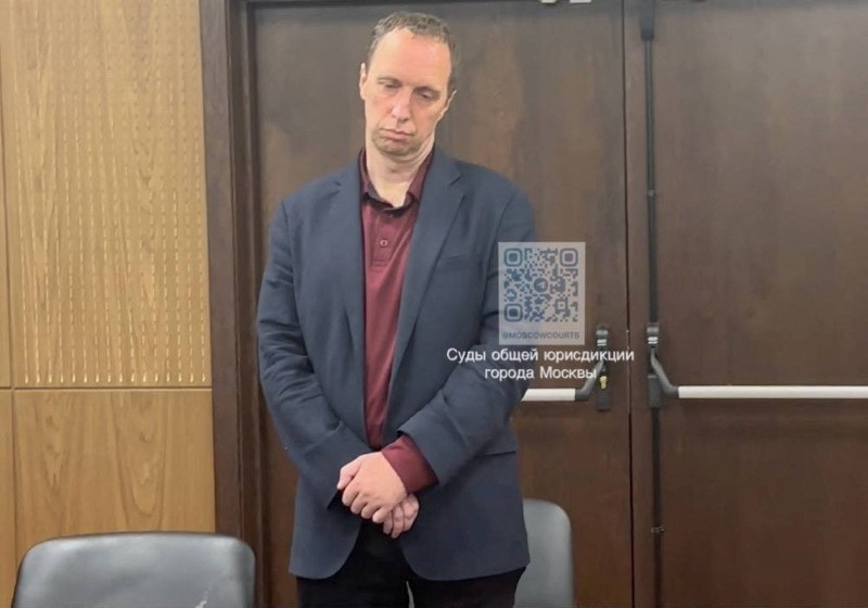 U.S. citizen Joseph Tater, accused of petty hooliganism, attends a court hearing in Moscow