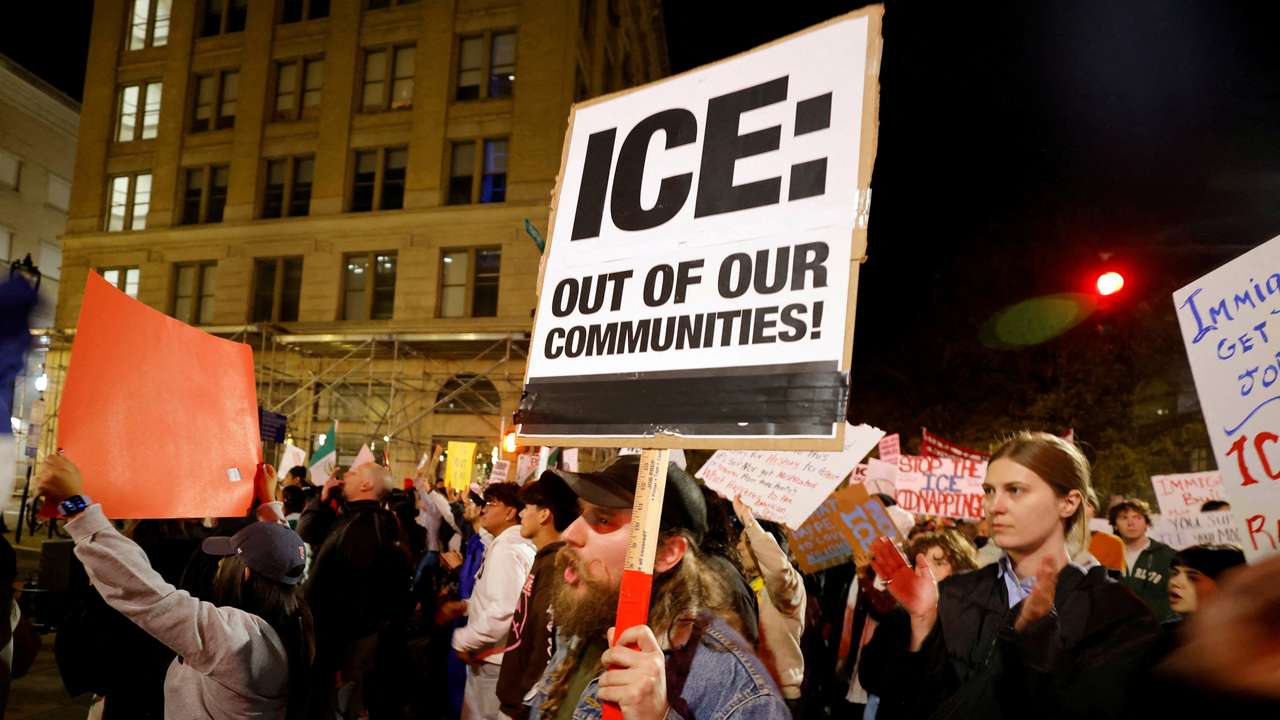 FILE PHOTO: People protest against federal immigration authorities in North Carolina