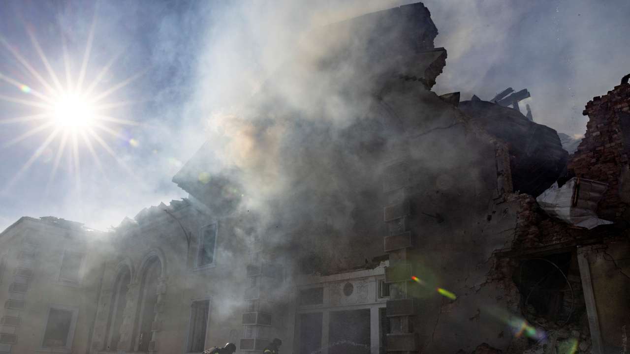 Aftermath of a Russian missile strike in Kostyantynivka