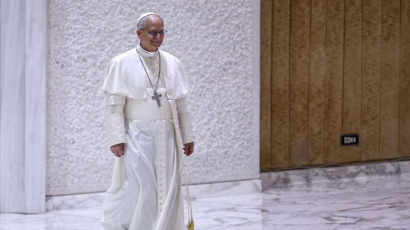 FILE PHOTO: Pope Leo XIV holds an audience with representatives of the media in Paul VI hall at the Vatican