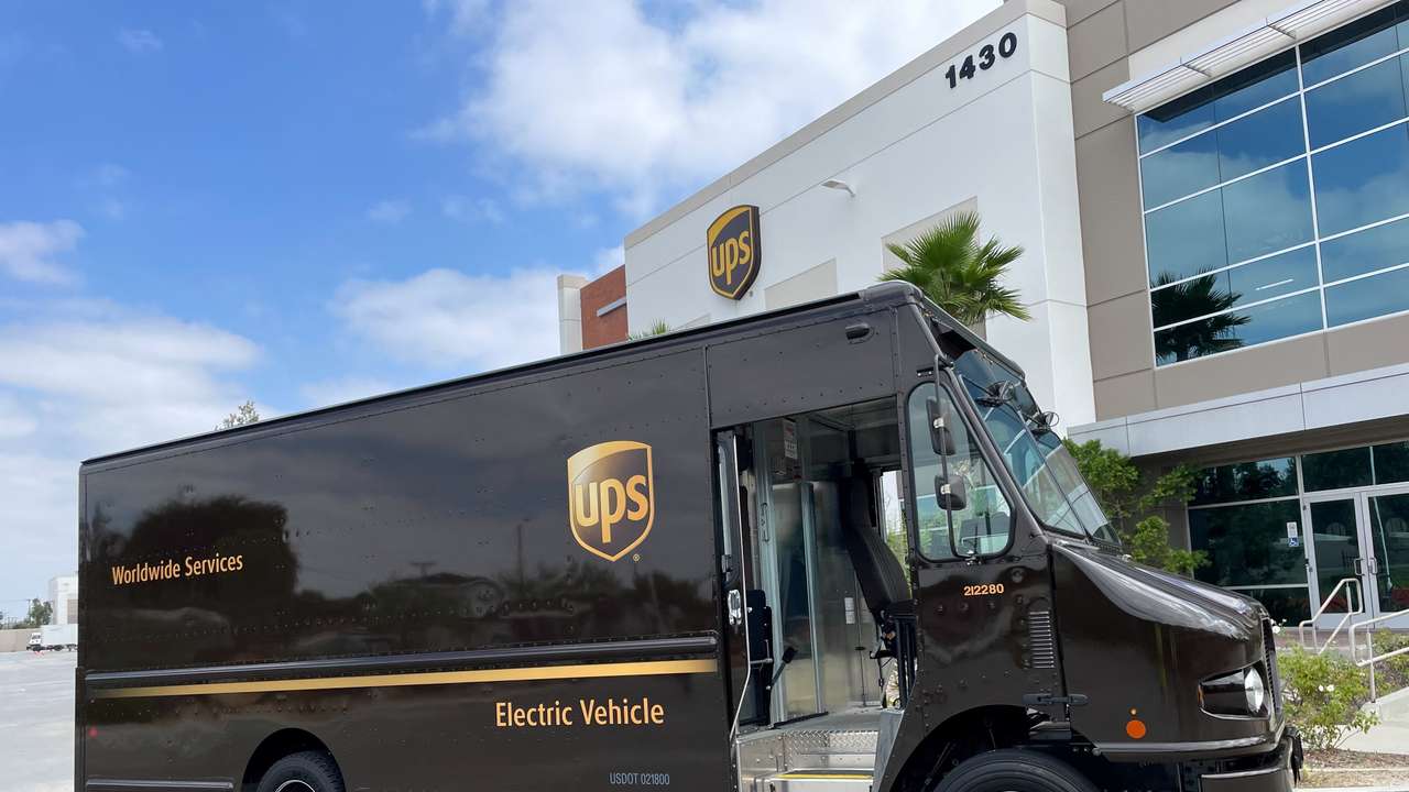 United Parcel Service's (UPS) newly launched electric delivery truck is seen in Compton