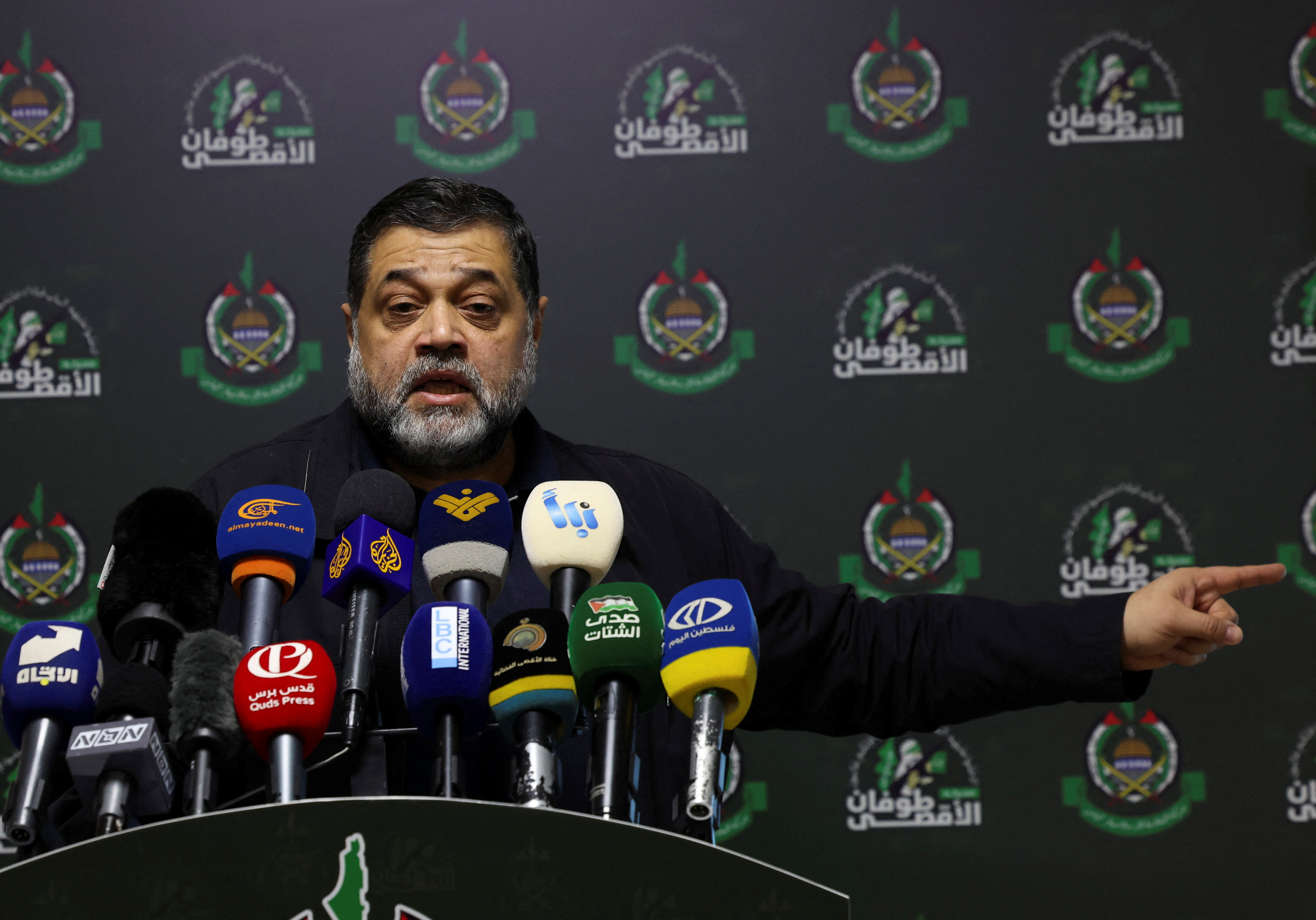 Hamas official Osama Hamdan speaks at news conference in Beirut