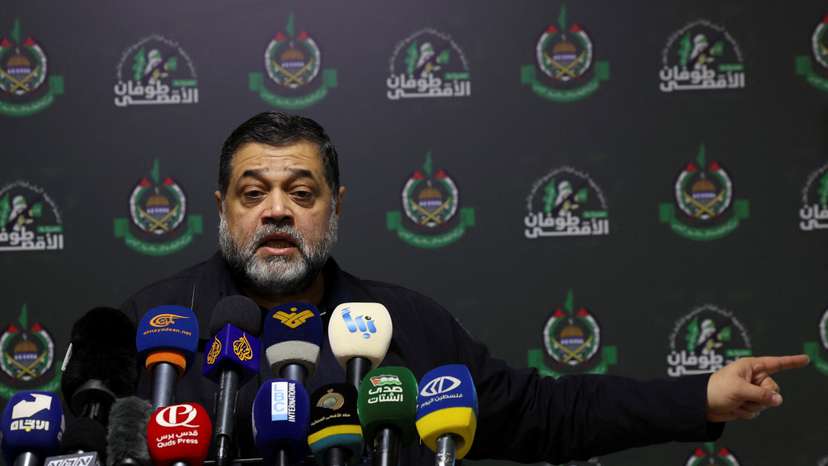 Hamas official Osama Hamdan speaks at news conference in Beirut
