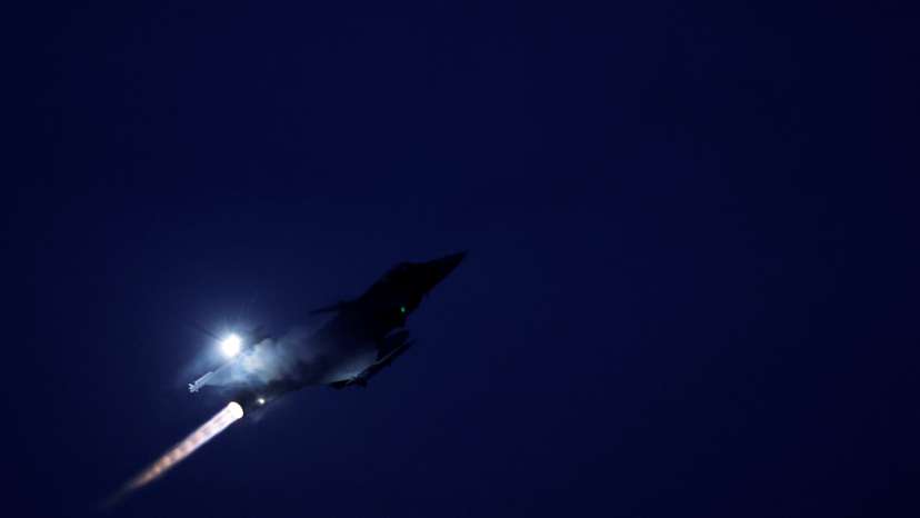 A Swedish JAS Gripen fighter jet starts at Kallax Air Base