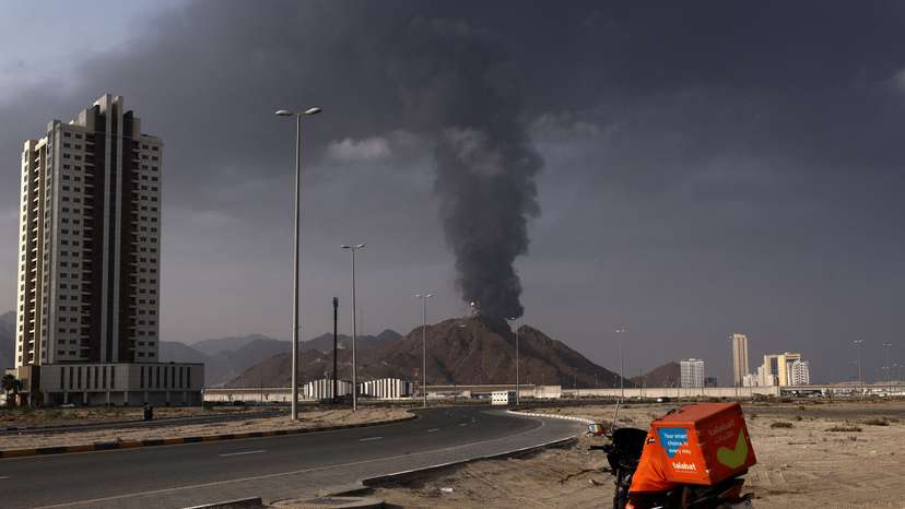 Smoke rises in the Fujairah oil industry zone amid the U.S.-Israel conflict with Iran