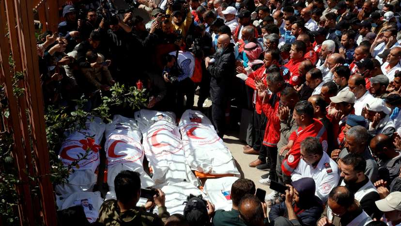 FILE PHOTO: Palestinians mourn medics in Khan Younis