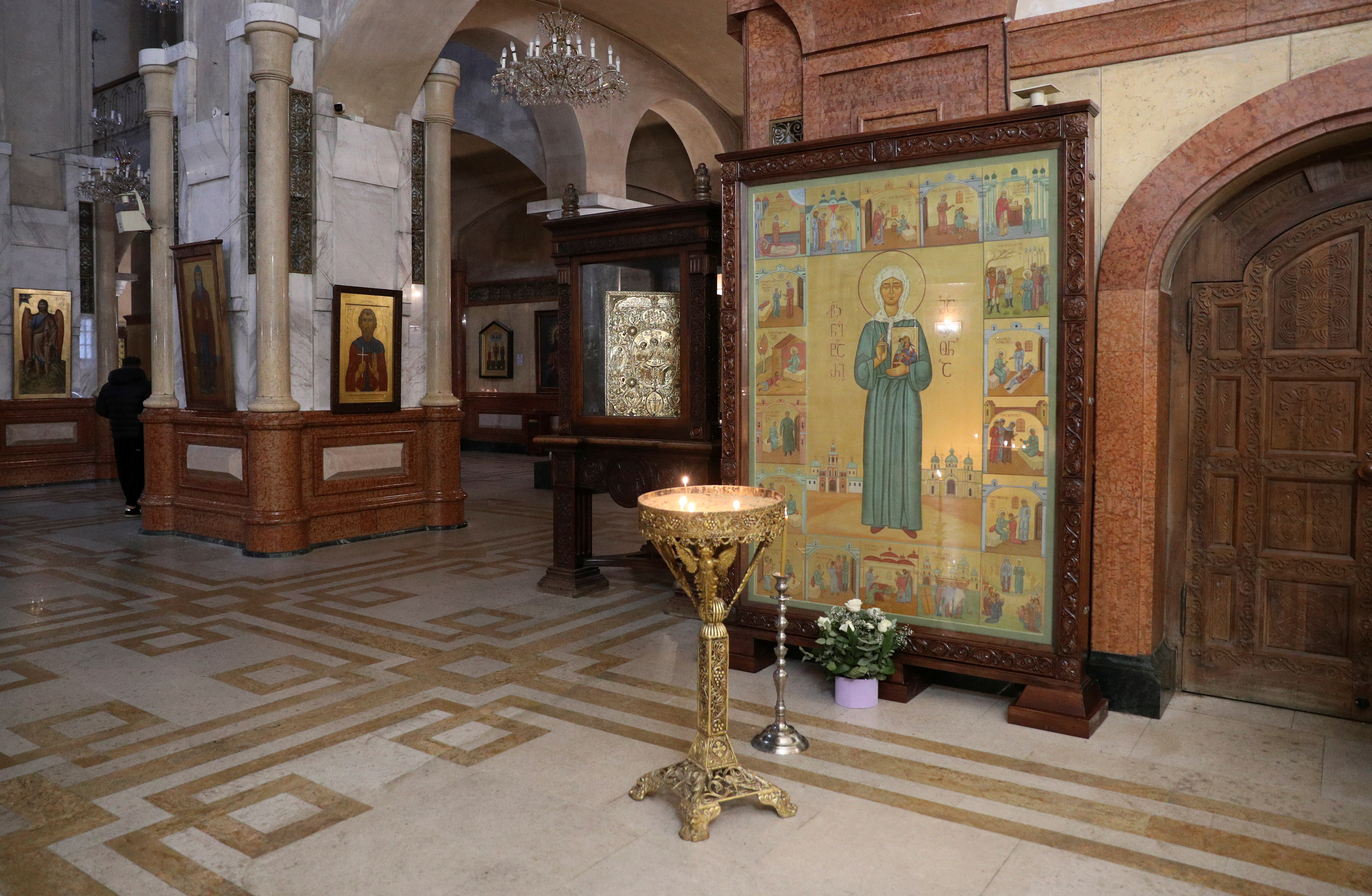 Icon depicting Joseph Stalin is displayed in Tbilisi amid controversy over its apparent honouring of Soviet leader