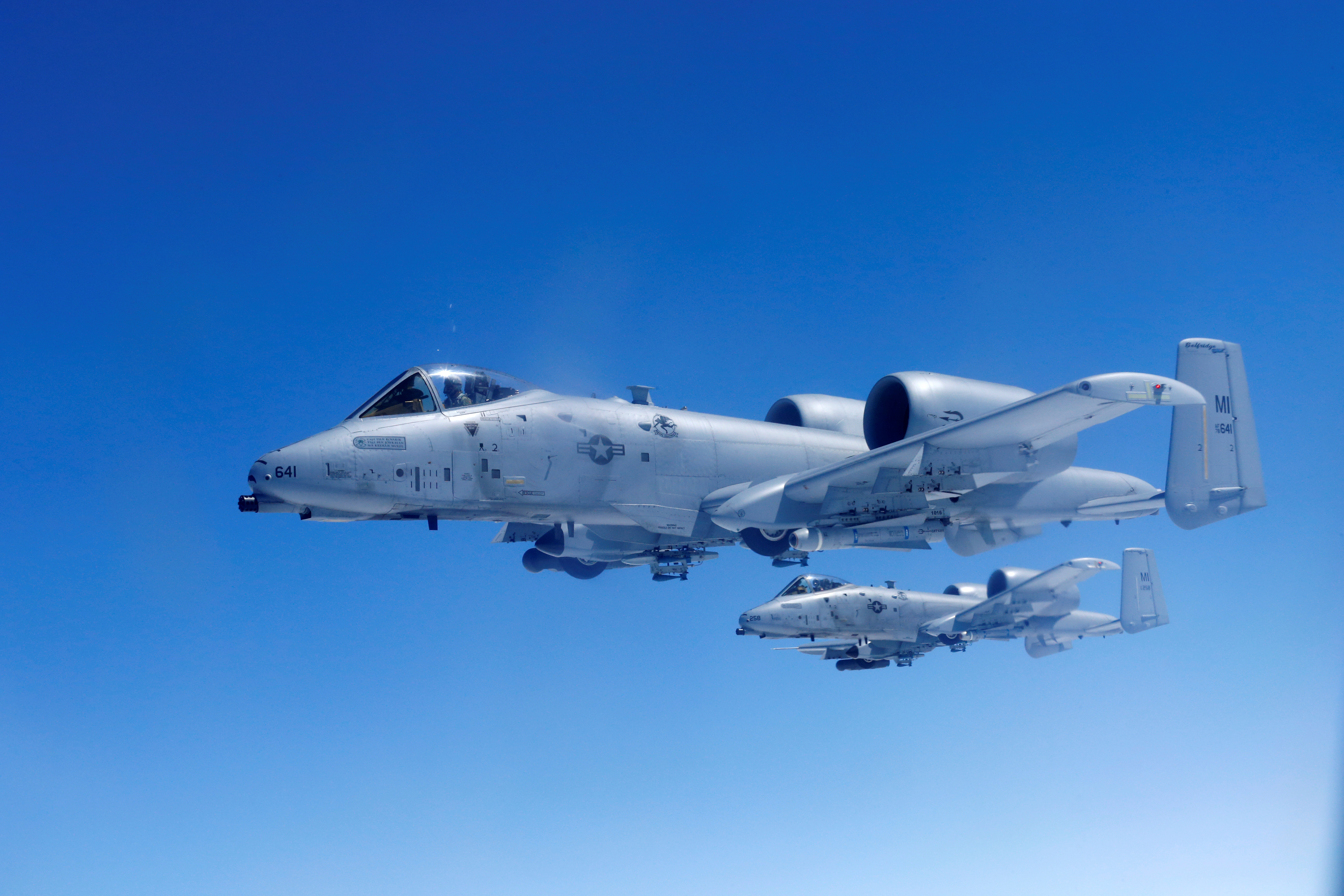 U.S. Air Force A-10 Thunderbolt aircrafts fly during the U.S. led Saber Strike exercise in the air over Latvia