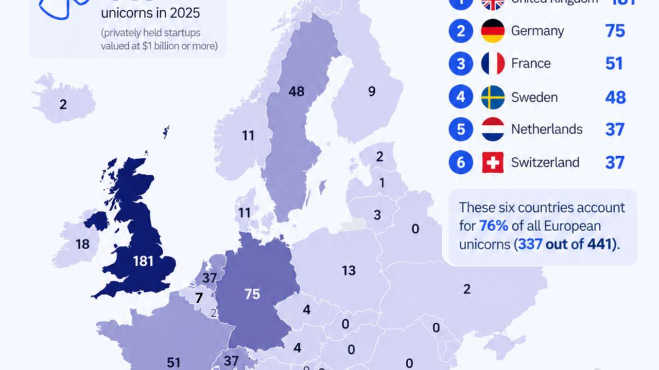 Six countries account for three-quarters of Europe’s unicorn startups