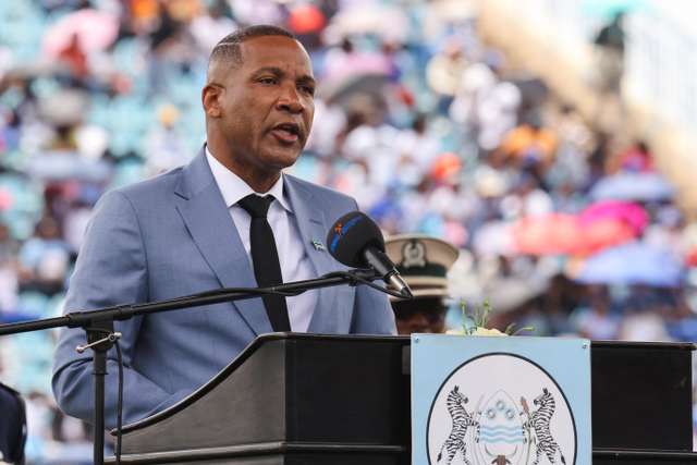 FILE PHOTO: Newly elected president of Botswana, Duma Boko speaks during his inauguration ceremony in Gaborone, Botswana November 8, 2024 REUTERS/Thalefang Charles/File photo