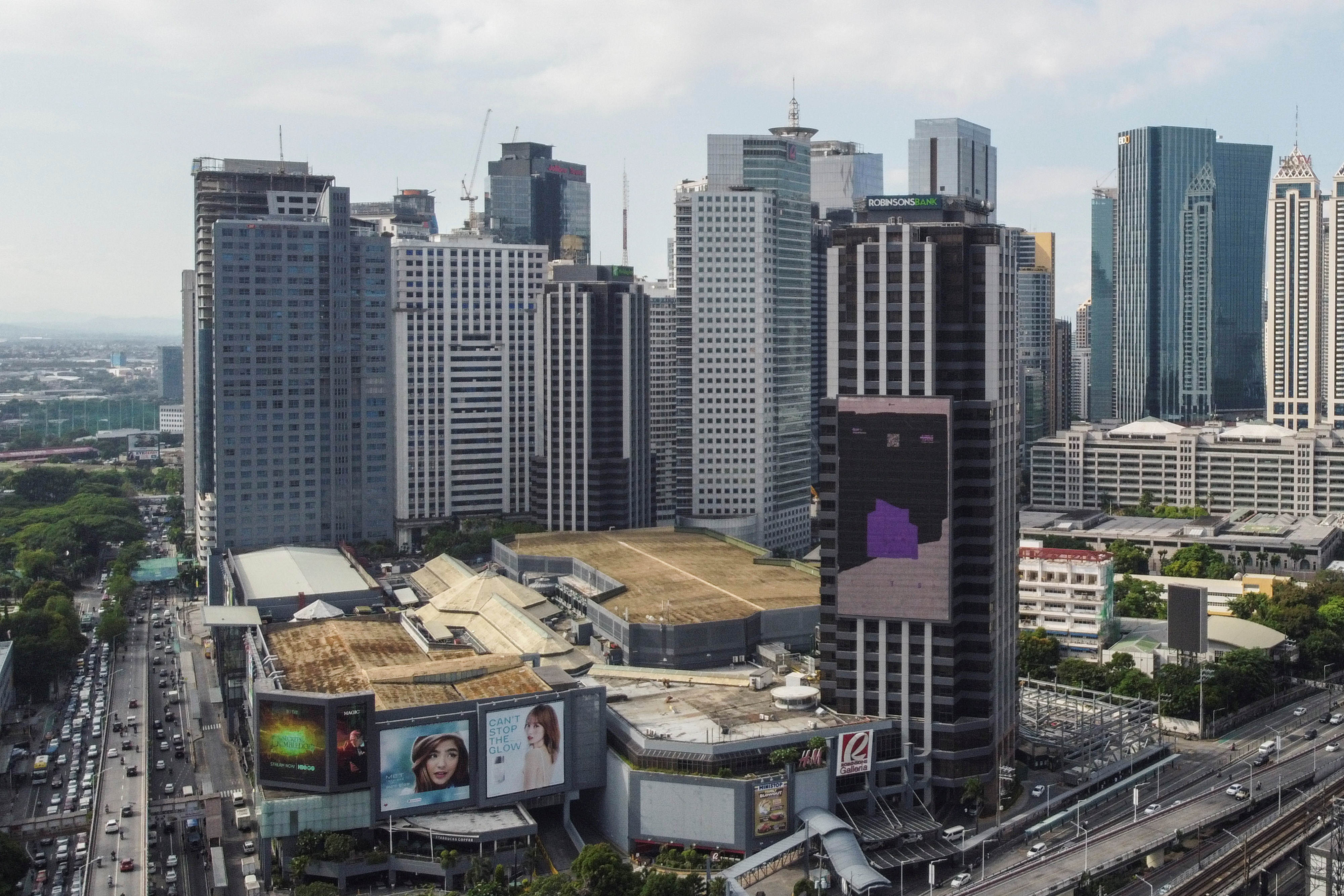 An aerial view shows the Ortigas business district in Pasig City