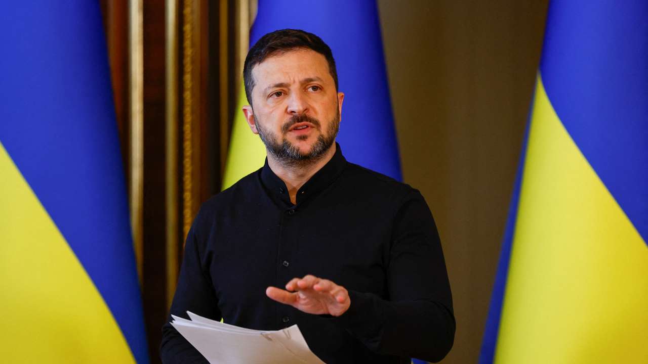 Ukraine's President Zelenskiy holds a press conference in Kyiv
