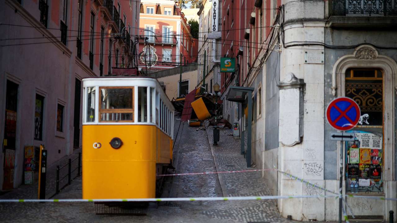 Aftermath of the Gloria Funicular accident in Lisbon