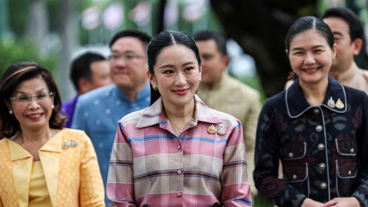 Thailand’s Prime Minister Paetongtarn Shinawatra arrives ahead of a cabinet meeting at the Government House in Bangkok