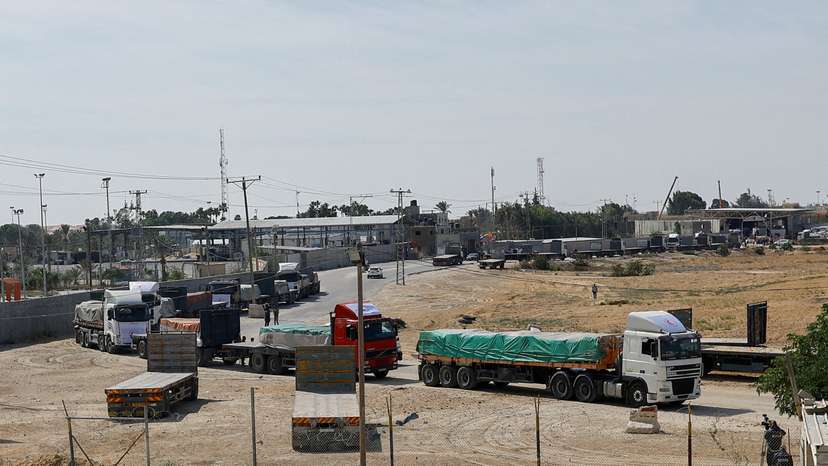 FILE PHOTO: Trucks carrying aid arrive in Gaza