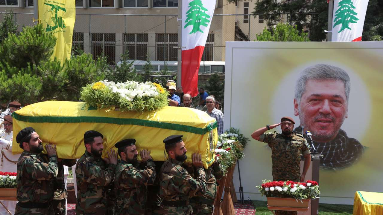 Funeral of Taleb Abdallah, a senior field commander of Hezbollah, in Beirut's southern suburbs
