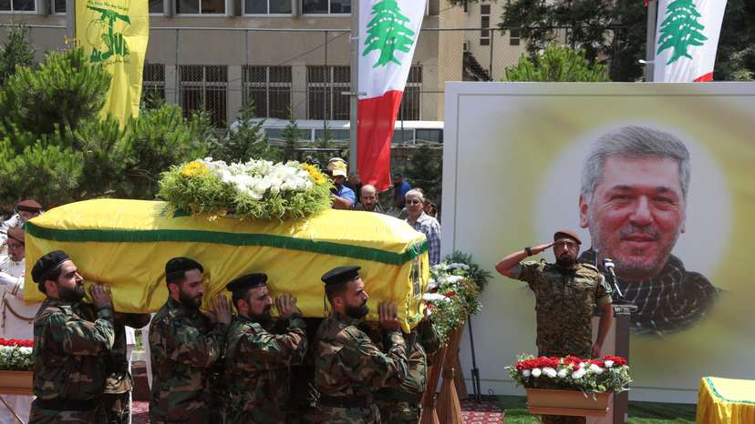 Funeral of Taleb Abdallah, a senior field commander of Hezbollah, in Beirut's southern suburbs