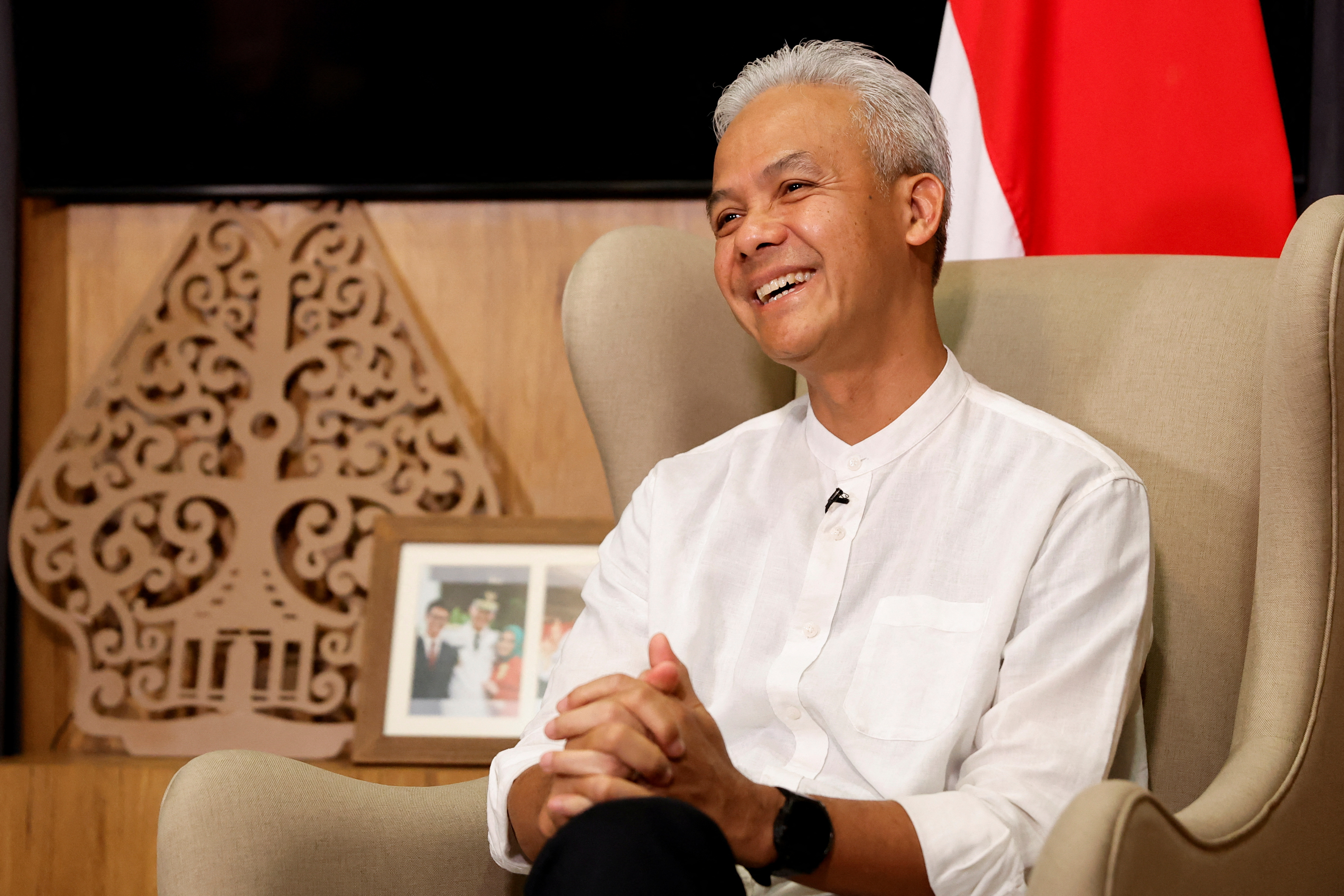 Indonesia's Presidential candidate Ganjar Pranowo speaks to Reuters in Jakarta