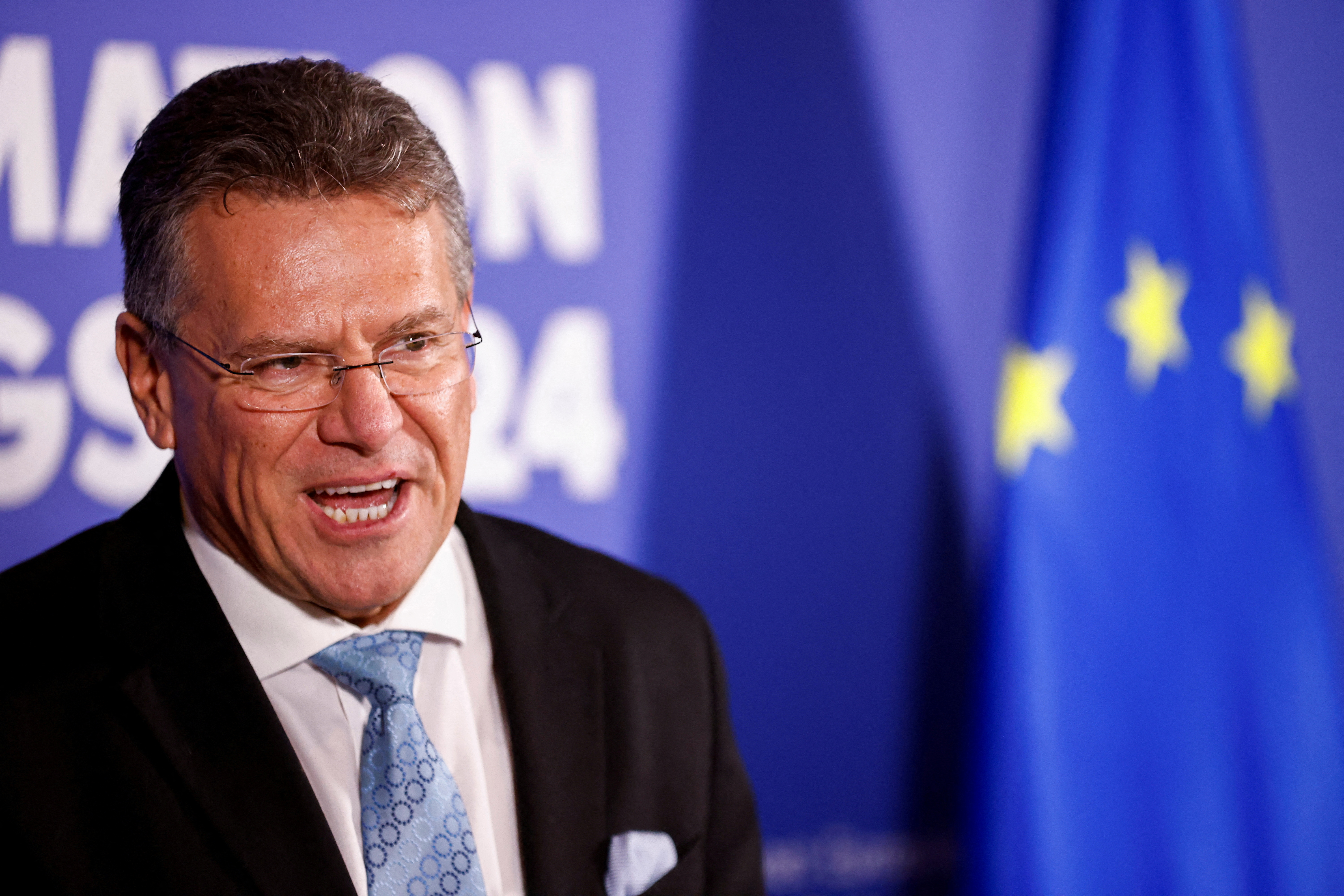 FILE PHOTO: Maros Sefcovic, nominee for EU trade commissioner, holds press conference in Brussels