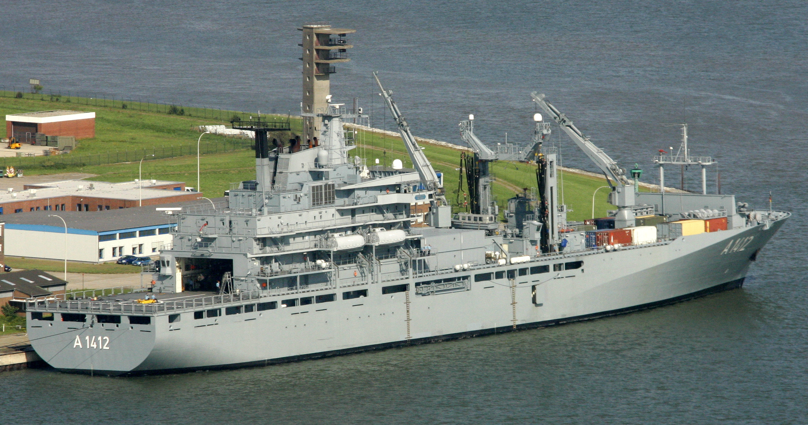 FILE PHOTO: German Navy combat support ship Frankfurt am Main is moored at the northern German naval base of Wilhelmshaven