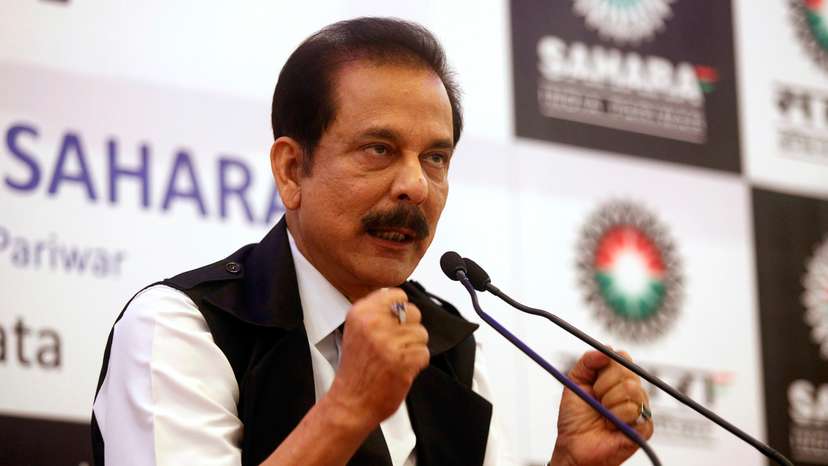 FILE PHOTO: Sahara Group Chairman Subrata Roy gestures as he speaks during a news conference in Kolkata