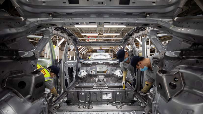 EV production line at a Volkswagen Anhui factory in Hefei