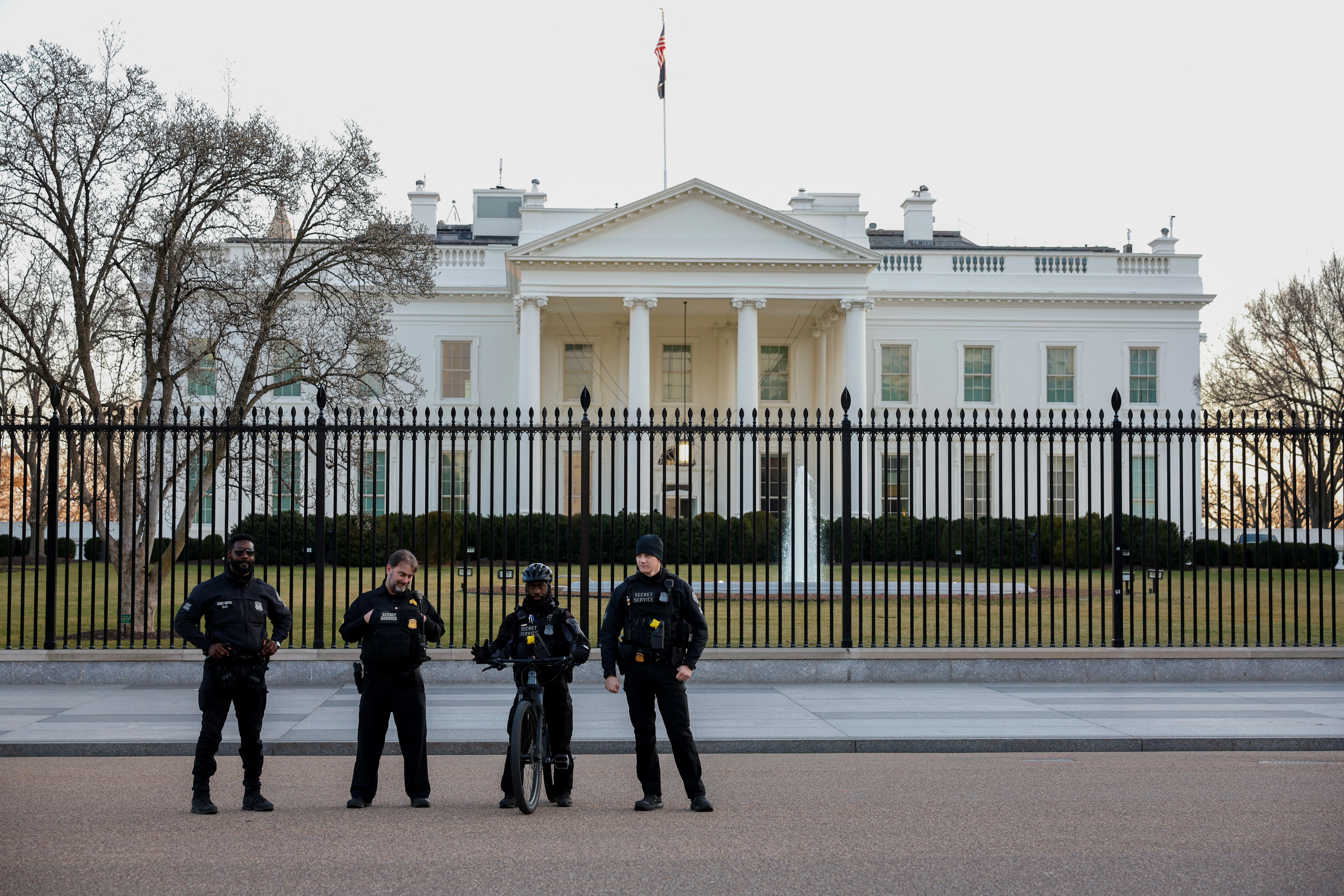 U.S. Secret Service Police stand guard outside the White House in Washington