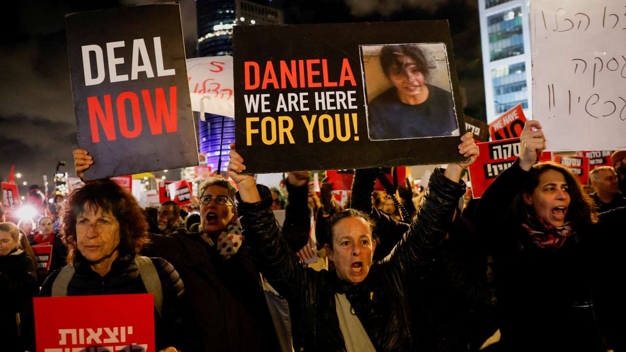 FILE PHOTO: Protest to call for the release of hostages kidnapped in the deadly October 7 attack, in Tel Aviv