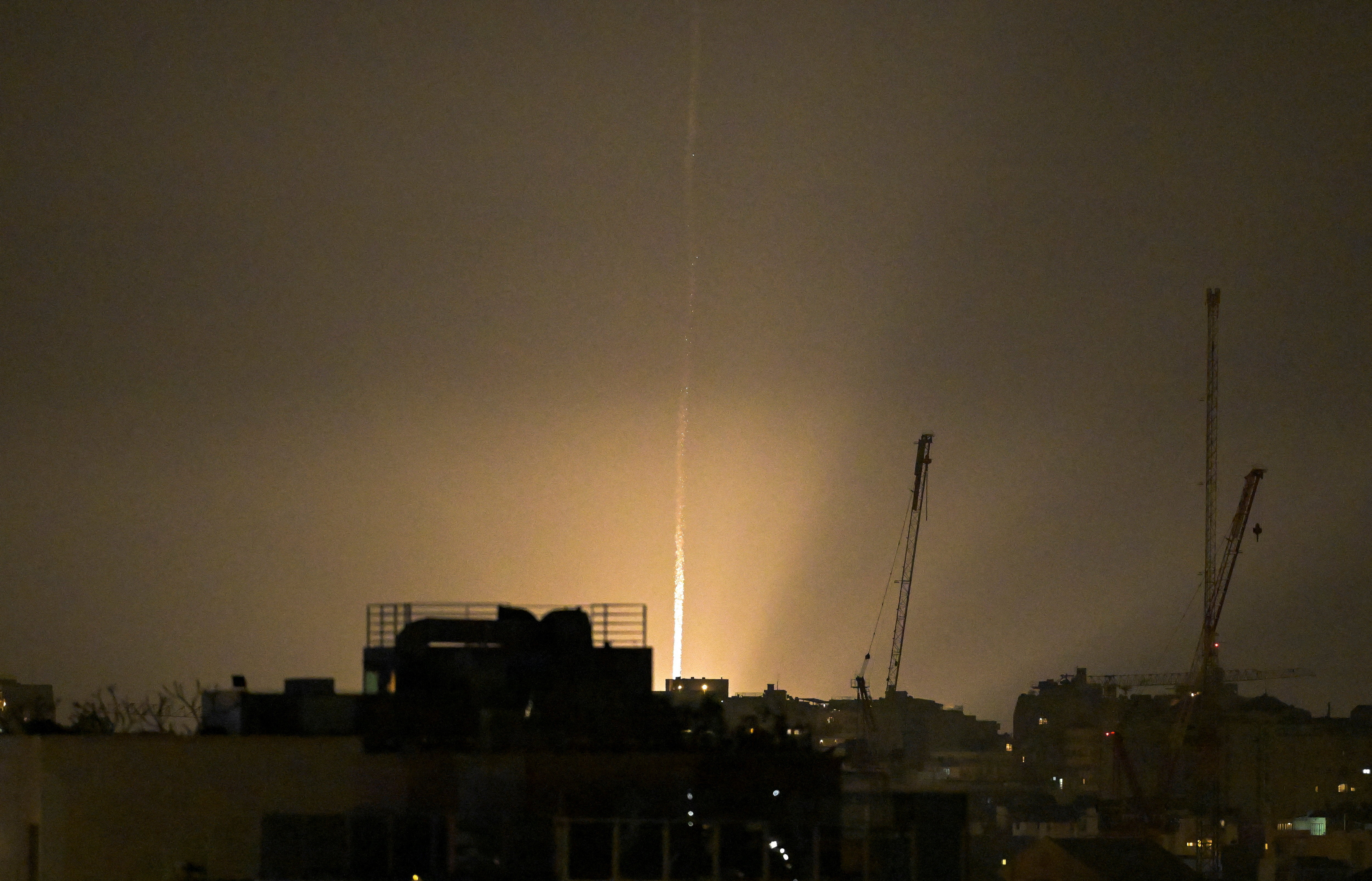 An Iranian missile strike on Israel, amid the U.S.-Israeli conflict with Iran, as seen from Tel Aviv