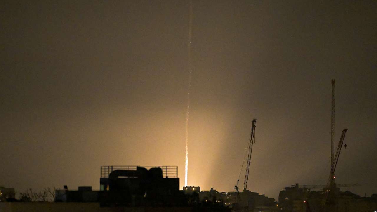 An Iranian missile strike on Israel, amid the U.S.-Israeli conflict with Iran, as seen from Tel Aviv