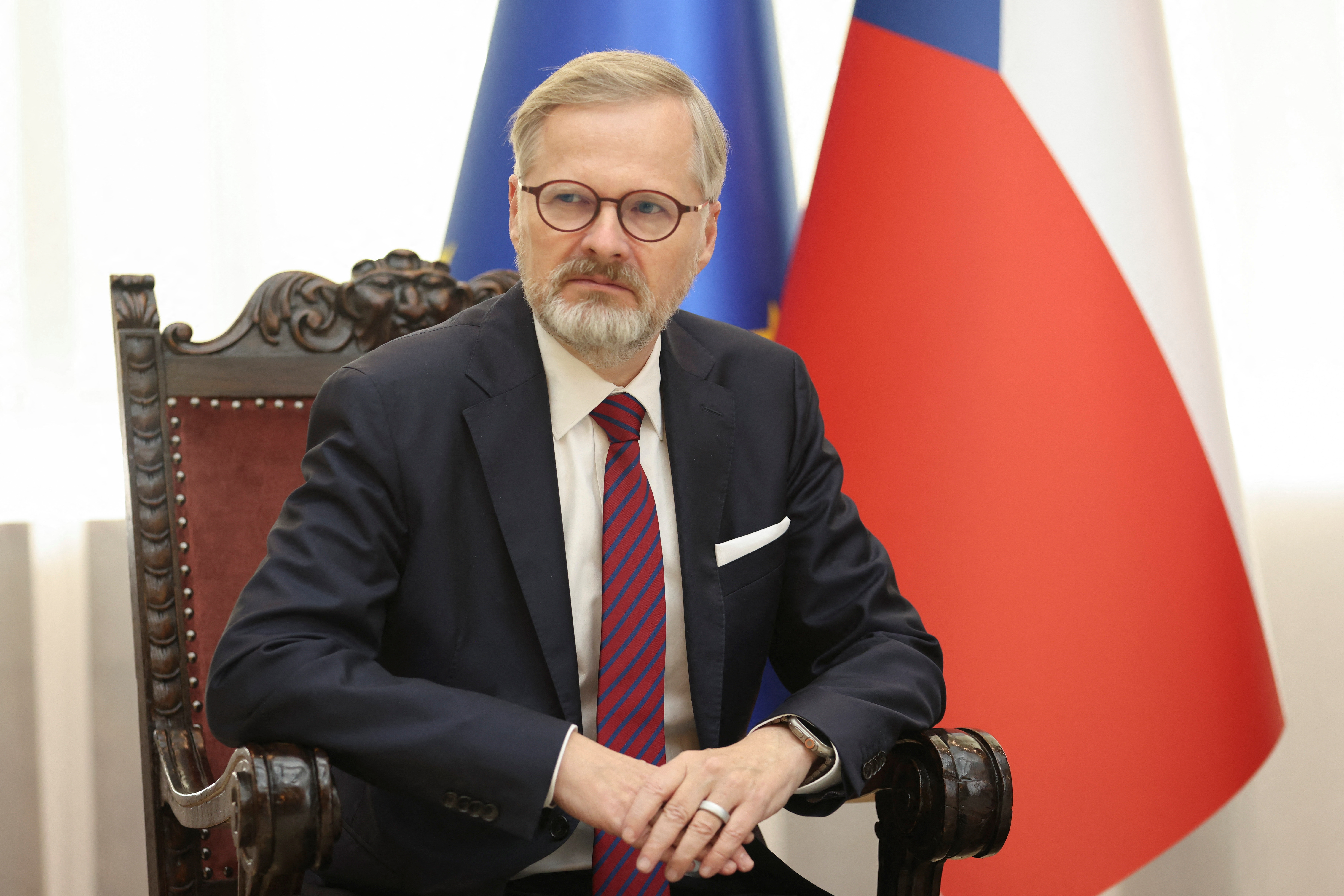 Czech Republic's Prime Minister Petr Fiala attends a meeting in Belgrade