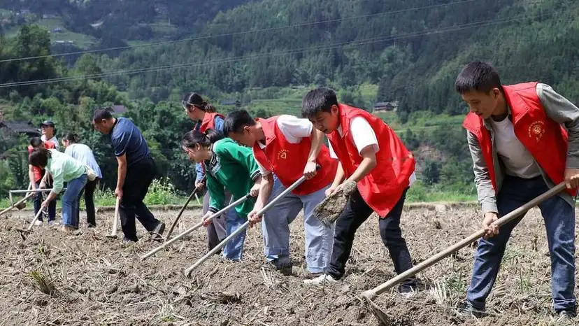 Farmers and CPC members work side by side to plough the fields and plant crops in Gaojiu Village in Guizhou on October 8, 2023.