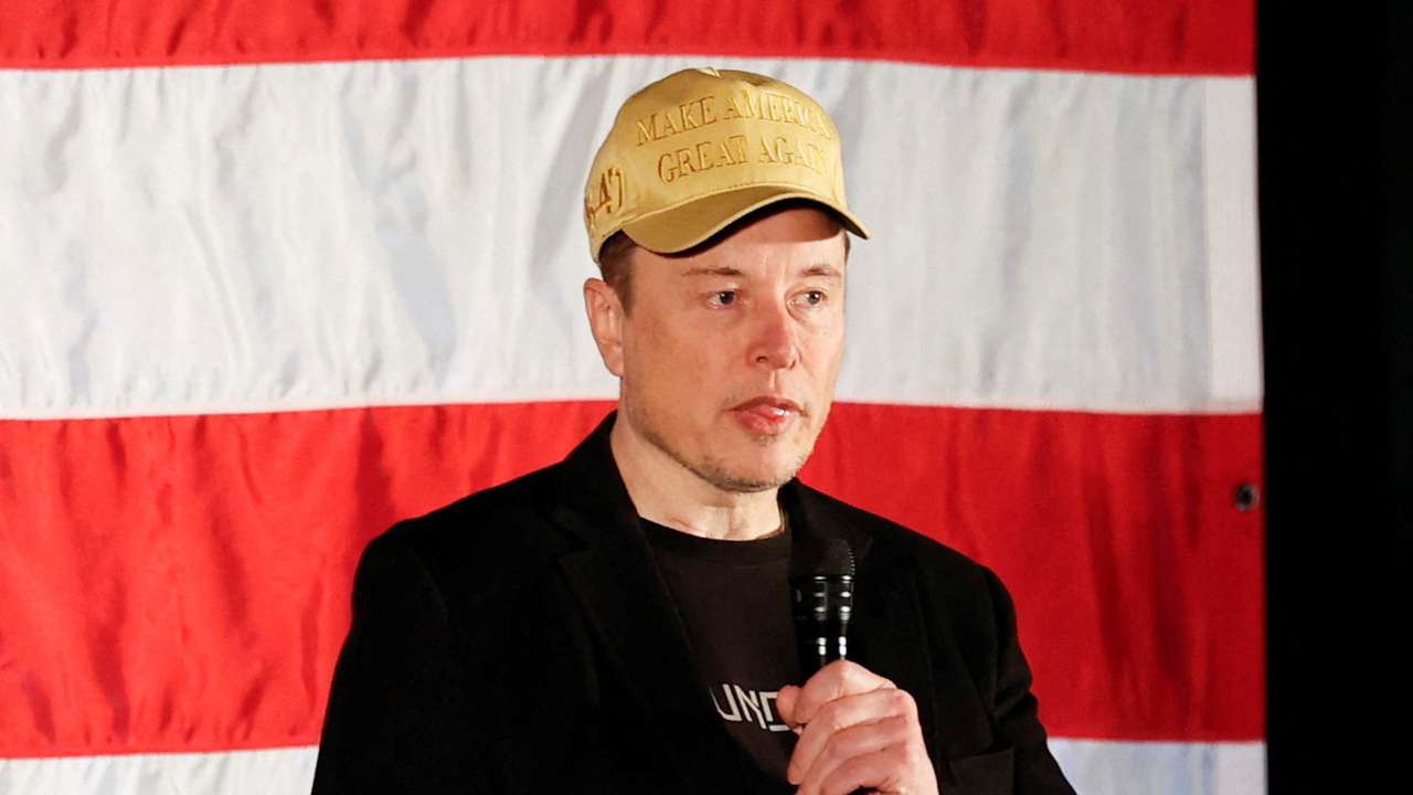 Tesla CEO and X owner Elon Musk speaks about voting during an America PAC Town Hall, in Folsom