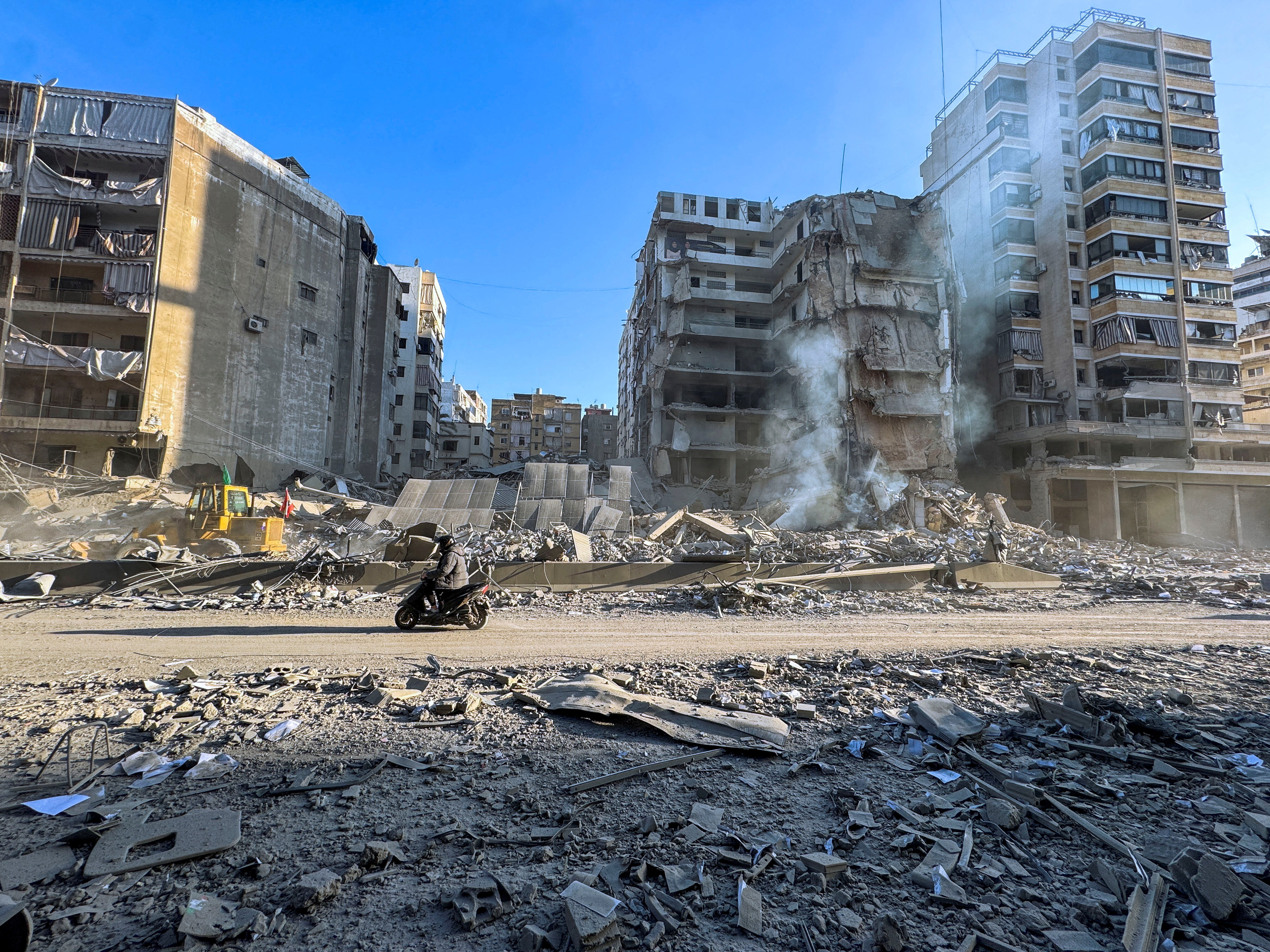 A damaged building after an Israeli strike, following renewed hostilities between Hezbollah and Israel amid the U.S.-Israeli conflict with Iran