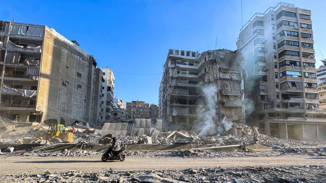 A damaged building after an Israeli strike, following renewed hostilities between Hezbollah and Israel amid the U.S.-Israeli conflict with Iran