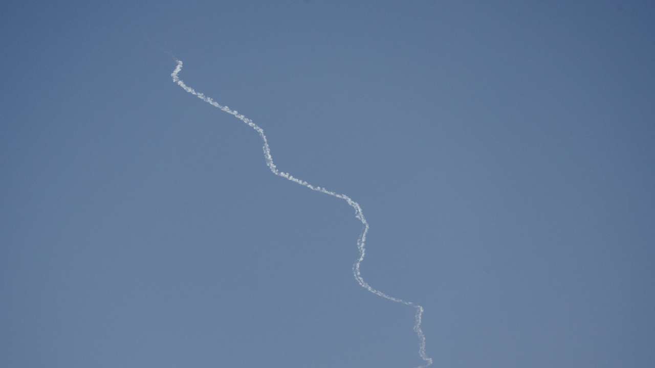 Israel's David's Sling system operates for interception as rockets are fired from Lebanon, as seen from Tel Aviv