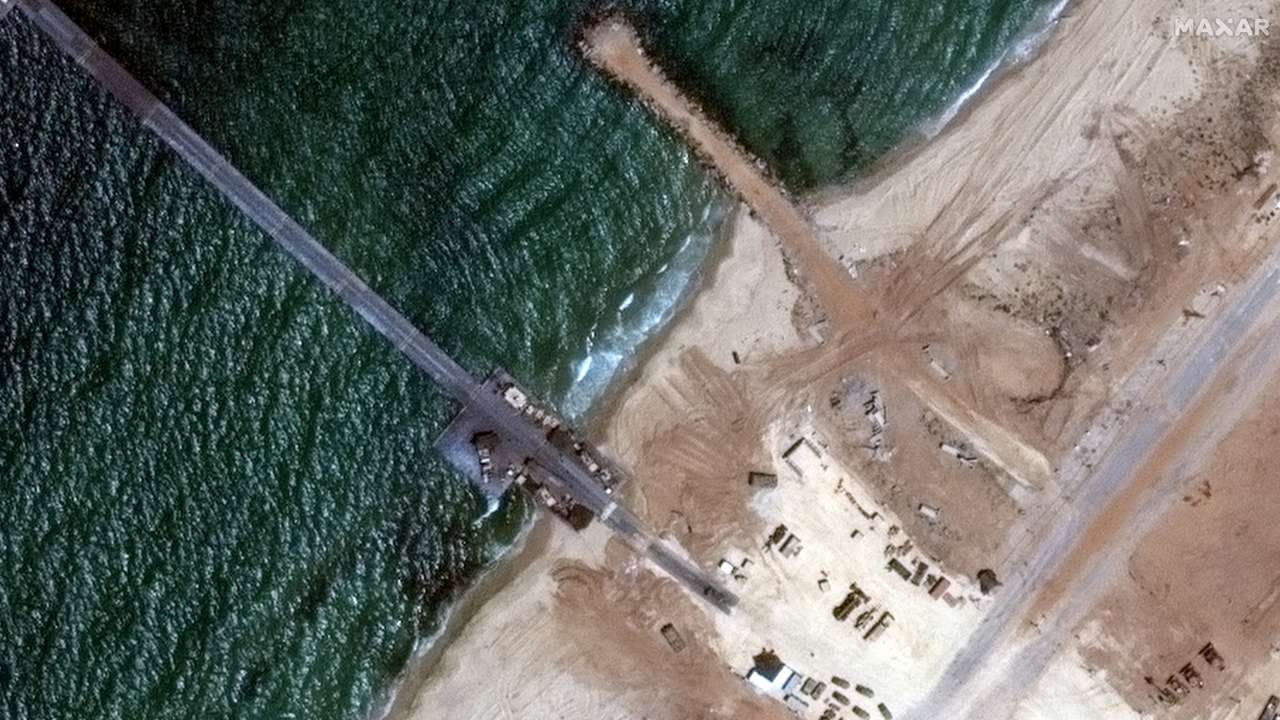 A satellite image shows a closer view of U.S. military-run humanitarian aid pier in Gaza before its removal